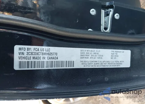 2021 Dodge Charger R/T Rwd из США, поврежденный, VIN 2C3CDXCT8MH625770